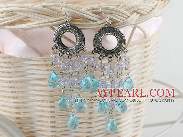 beau lac bleu et clair boucles d'oreilles en cristal