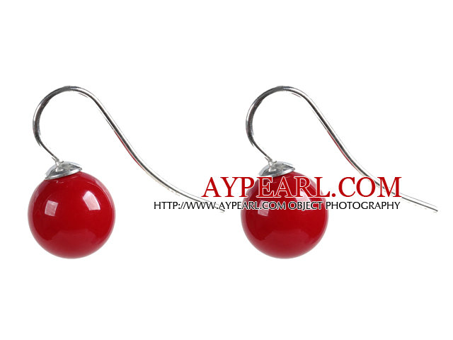 Classic Design Round Shape 10mm Red Seashell Beads Earrings