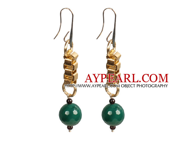 Long Style Garnet Green Agate Dangle Earrings With Golden Charms