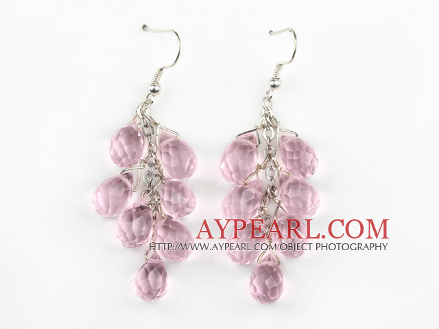 Lovely Manmade Teardrop Pink Crystal Dangle Earrings With Fish Hook