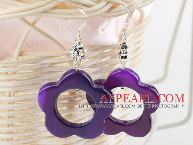 Fashion Purple Hollow Out Flower Agate Dangle Earrings With Fish Hook