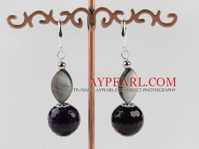 faceted purple agate and black lip shell earrings