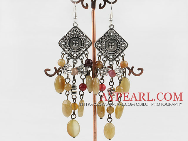 chandelier shape vintage style three color jade earrings Люстра форма винтажном стиле три серьги цвета нефрита