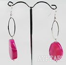 New Chunky Style Pink Oval Agate Loop Charm Dangle Earrings With Fish Hook