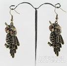 Cute 25*45Mm New Style Owl Shape Copper Charm Earrings With Fish Hook