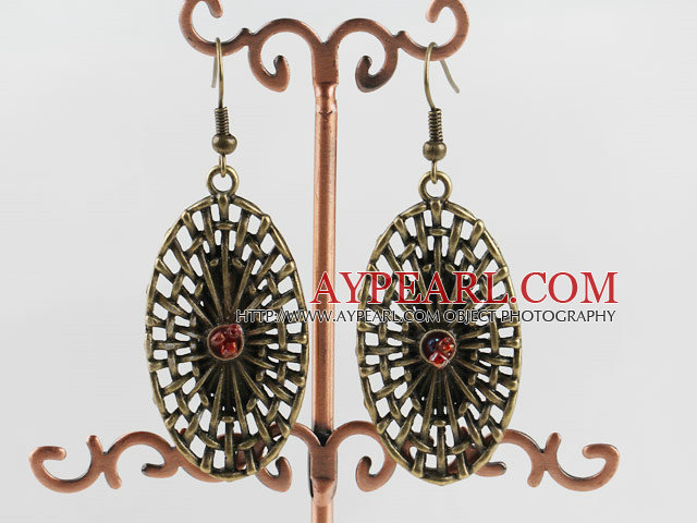 Cute New Style Oval Fan Shape Loop Bronze Copper Charm Earrings With Fish Hook