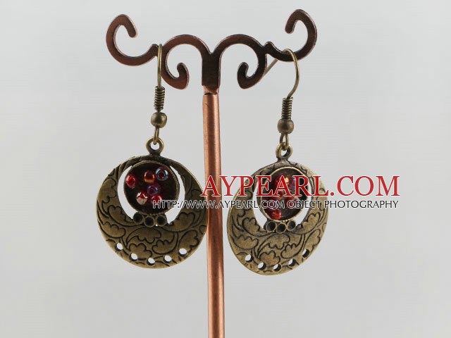 Lovely Round Loop Copper Charm And Glass Beads Dangle Earrings With Fish Hook