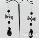 black agate earrings with butterfly shape rhinestone charm