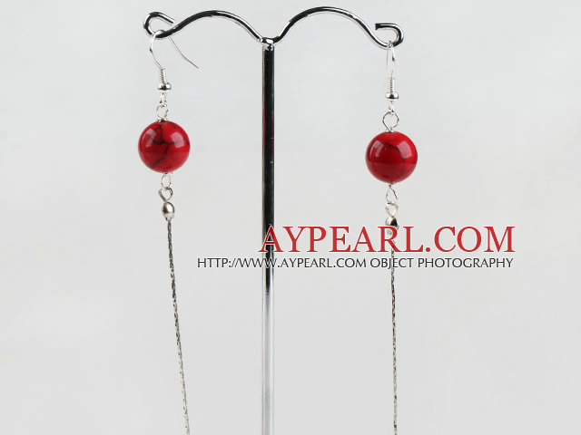 dangling style 12mm blood stone beads earrings