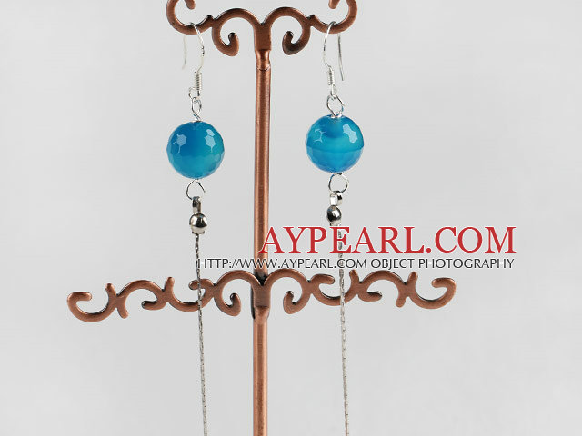 dangling style 12mm faceted blue agate sea shell beads earrings