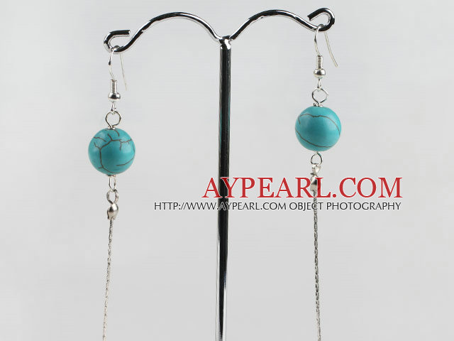 dangling style 12mm turquoise beads earrings