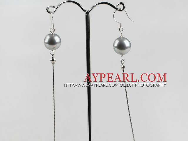 dangling style 12mm gray sea shell beads earrings