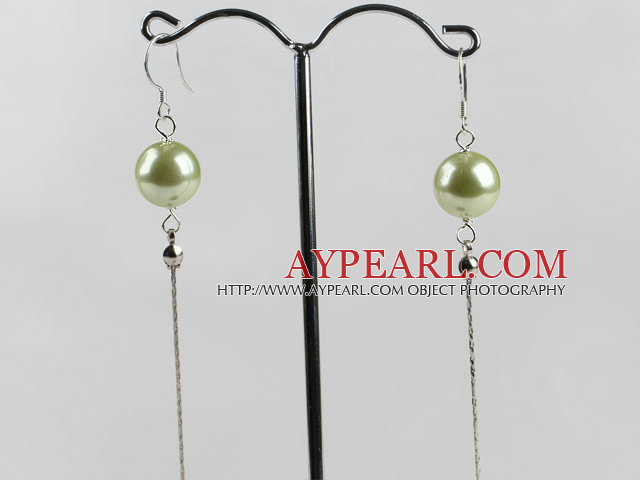 dangling style 12mm dyed green sea shell beads earrings