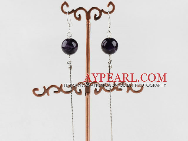 dangling style 12mm natural amethyst ball earrings 