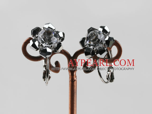 Gorgeous Sparkly Black Faceted Crystal Flower Earrings With Large Ear Hoops