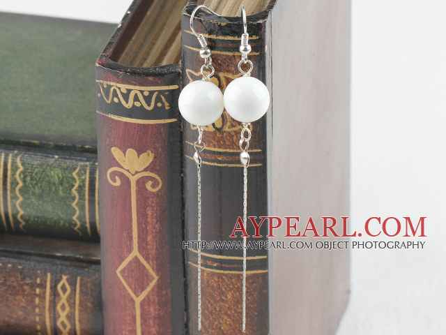 dangling style 12mm white sea shell ball earrings 