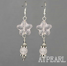 Elegant Star And Round Shape Rose Quartz And Metal Charm Dangle Earrings With Fish Hook