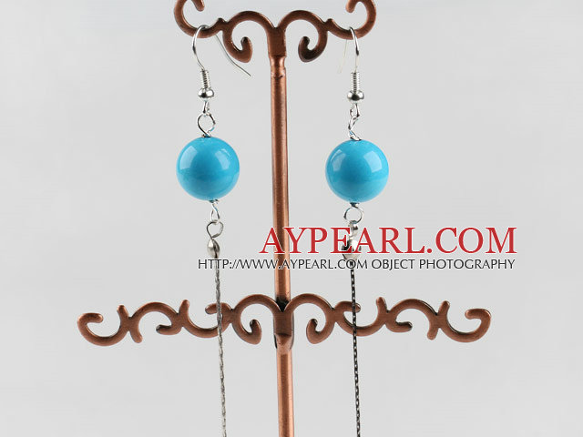 dangling style 12mm blue turquoise ball earrings 