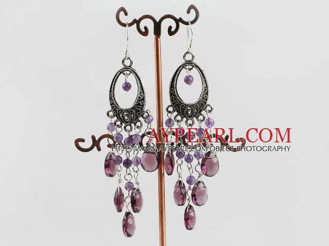 chandelier shape vintage style amethyst earrings