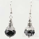 10*14mm faceted black crystal earrings with tibet silver charm