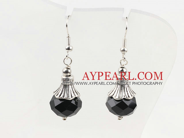 10 * 14mm facetterad svart kristall örhängen med Tibet silver charm