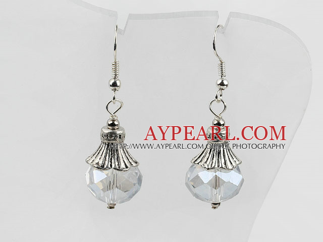 Simple Style 10*14Mm Faceted Clear Crystal Dangle Earrings With Fish Hook