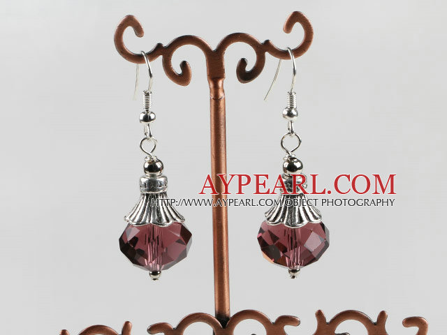 10 * 14mm vin facettes Boucles d'oreilles cristal rouge avec breloque en argent tibet