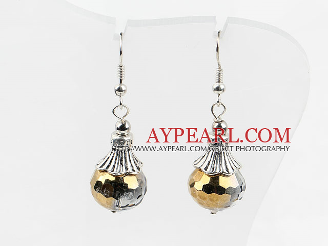 10 * 14mm à facettes Boucles d'oreilles en cristal noir avec breloque en argent tibet