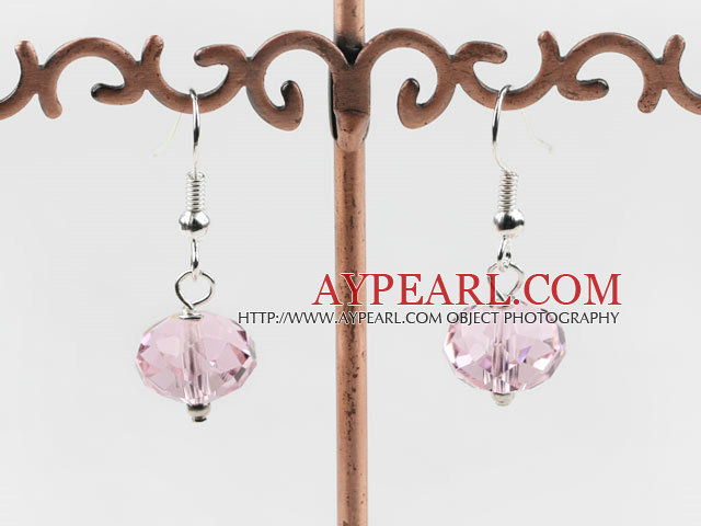 Nice Simple Style 12Mm Faceted Pink Color Crystal Dangle Earrings