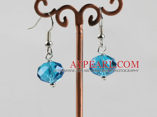 12mm à facettes mer bleue boucles d'oreilles en cristal bleu