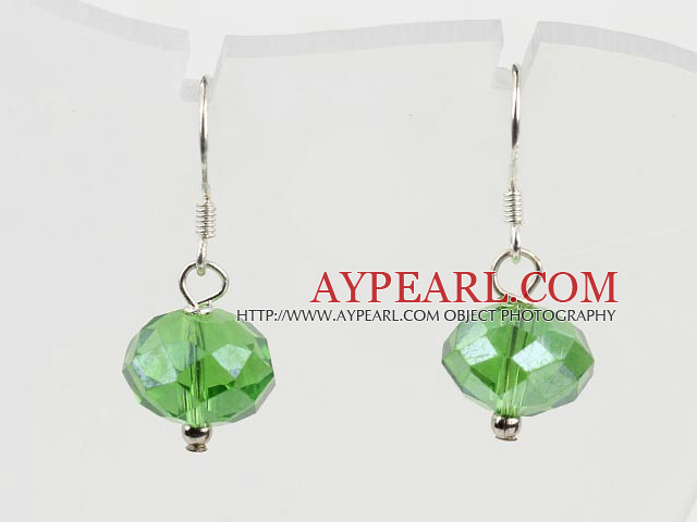 Nice Simple 12Mm Faceted Green Crystal Drop Earrings With Fish Hook