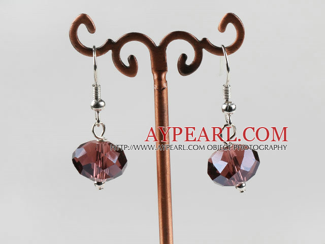 Fashion 12Mm Faceted Purple Crystal Dangle Earrings With Fish Hook