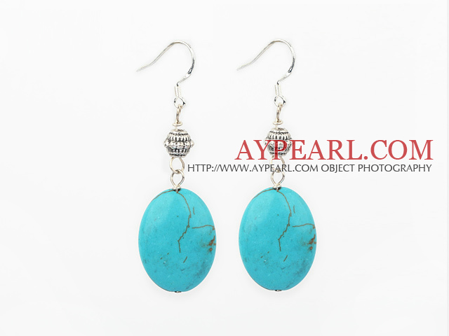 Fasihon Blue Oval Egg Shape Turquoise Dangle Earrings With Metal Charm Fish Hook