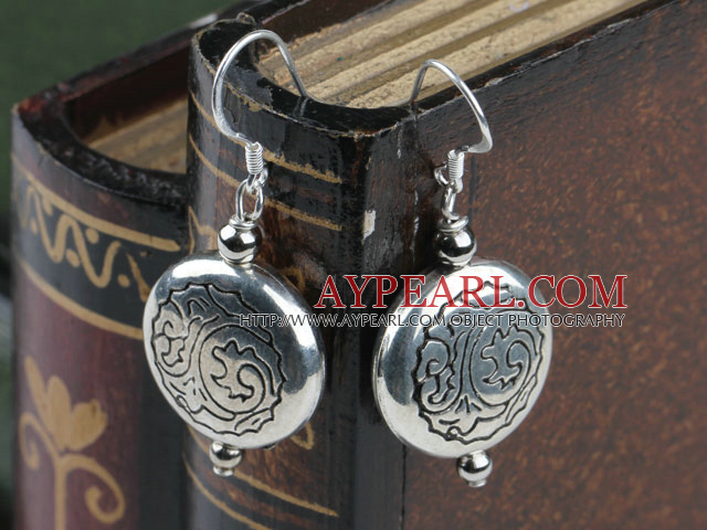 CCB silver like earrings with engraved print