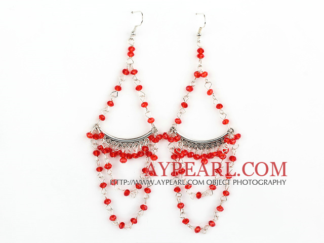 Beautiful 4Mm Big Style Red Manmade Crystal Loop Dangle Earrings With Fish Hook
