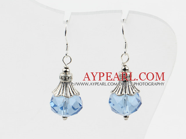 pretty light sea blue color crystal ball earrings 