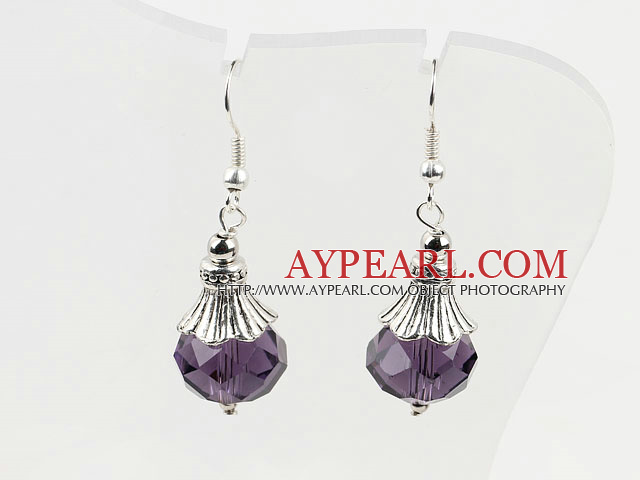 jolie boule de cristal violet boucles d'oreilles de couleur