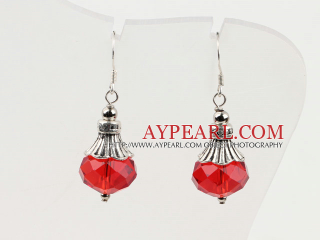 Pretty 10*14Mm Red Pink Crystal Ball Dangle Earrings With Fish Hook