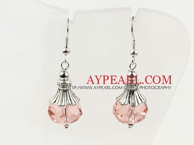 Pretty 10*14Mm Light Pink Crystal Ball Dangle Earrings With Fish Hook