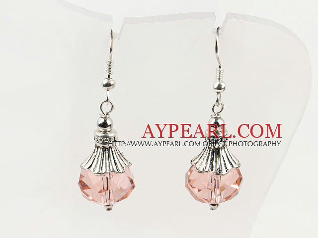 Pretty 10*14Mm Light Pink Crystal Ball Dangle Earrings With Fish Hook