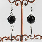 dangling style 12mm faceted black agate ball earrings