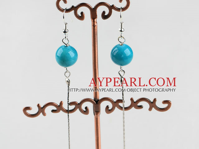dangling style 12mm blue turquoise ball earrings