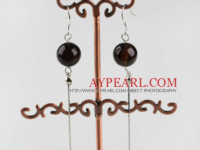 dangling style 12mm faceted black agate ball earrings