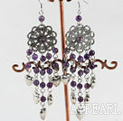 classical style chandelier shape amethyst earrings with heart charm