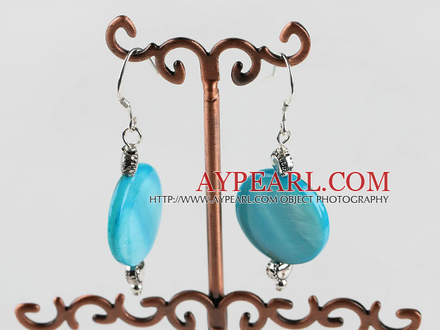 Simple Style 20Mm Blue Disc Shape Shell Dangle Earrings With Fish Hook