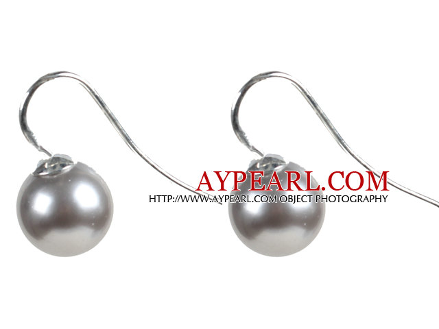 Classic Design forme ronde 10mm gris clair Perles de coquillage Boucles d'oreilles