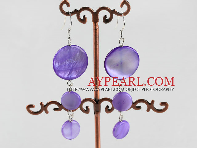 cute style purple disc shape shell earrings