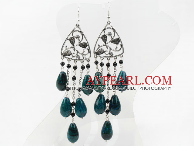 Nouveau style, agate noire et boucles d'oreilles en pierre Phoenix