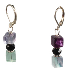 Wholesale Summer Style Cube Shape Rainbow Fluorite Dangle Earrings With Lever Back Hook
