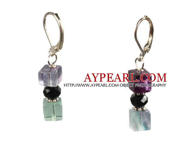 Style de Cube Été Forme de Rainbow Pendants d'oreilles fluorite avec le levier Retour Crochet